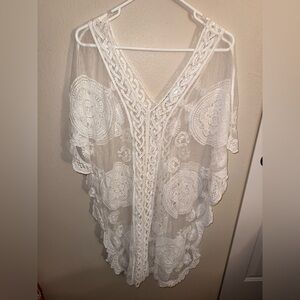 Sirene NWOT White Lace Embroidered V‎ Neck Beach Cover-Up One Size